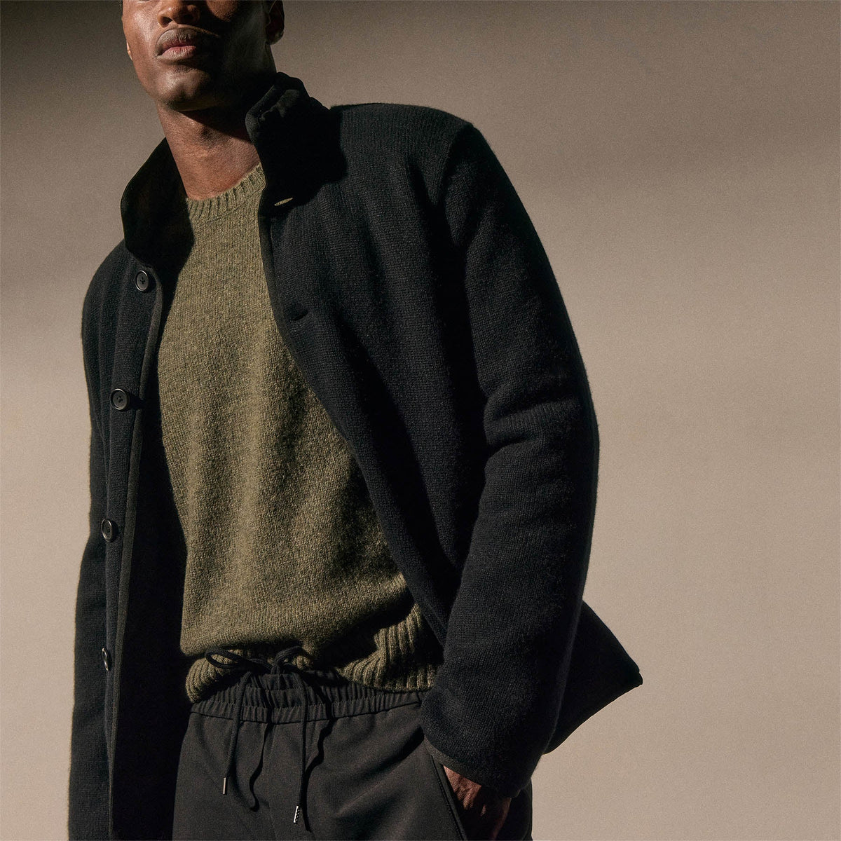 Recycled Cashmere Carcoat in Black/Black | James Perse Los Angeles