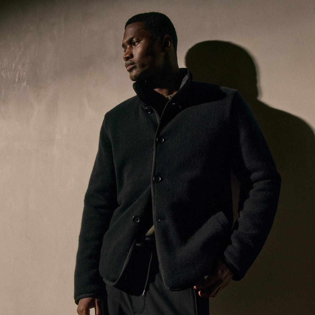 Recycled Cashmere Carcoat in Black/Black | James Perse Los Angeles