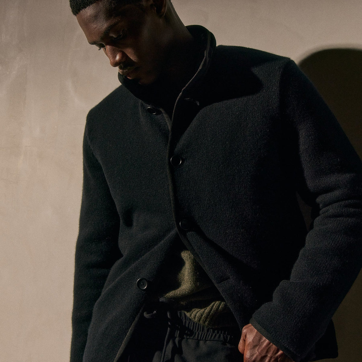 Recycled Cashmere Carcoat in Black/Black | James Perse Los Angeles