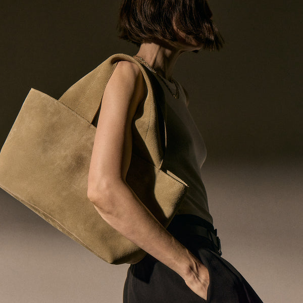 Suede Tote Bag in Sand | James Perse Los Angeles