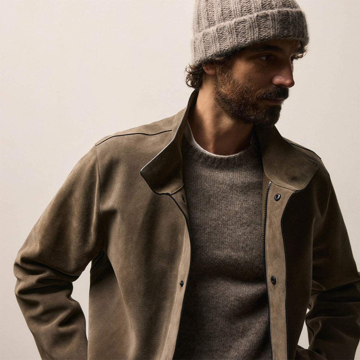 Lightweight Textured Cashmere Beanie in Beige Melange | James Perse Los Angeles / Mens