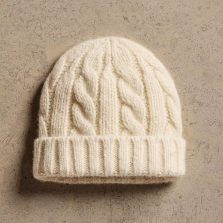 Lightweight Cashmere Cableknit Beanie & Scarf Gift Set In Ivory | James Perse Los Angeles
