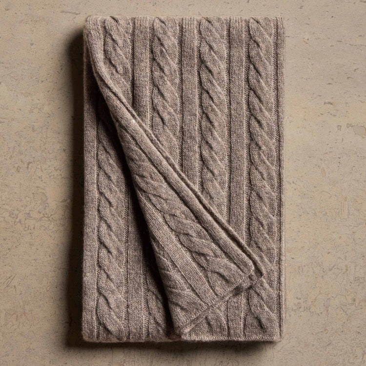 Lightweight Cashmere Cableknit Beanie & Scarf Gift Set In Beige Melange | James Perse Los Angeles