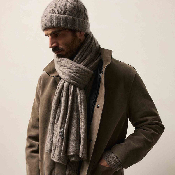 Lightweight Cashmere Cableknit Scarf in Beige Melange | James Perse Los Angeles/ Mens
