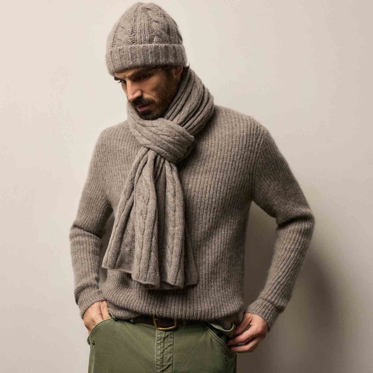 Lightweight Cashmere Cableknit Scarf in Beige Melange | James Perse Los Angeles/ Mens