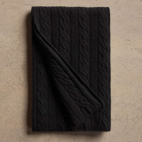 Lightweight Cashmere Cableknit Scarf in True Black | James Perse Los Angeles