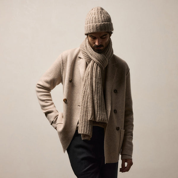 Cashmere Silk Marl Beanie in Grout Mix | James Perse Los Angeles / Mens