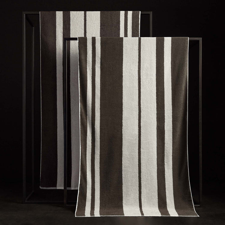 Wide Stripe Beach Towel in Safari/Pearl Grey | James Perse Los Angeles
