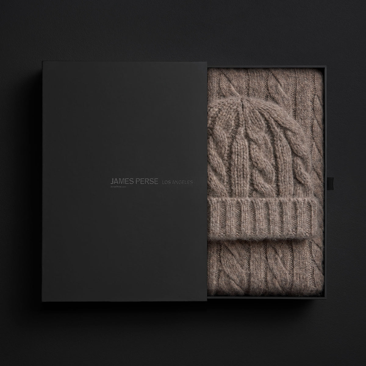 Lightweight Cashmere Cableknit Beanie & Scarf Gift Set In Beige Melange | James Perse Los Angeles
