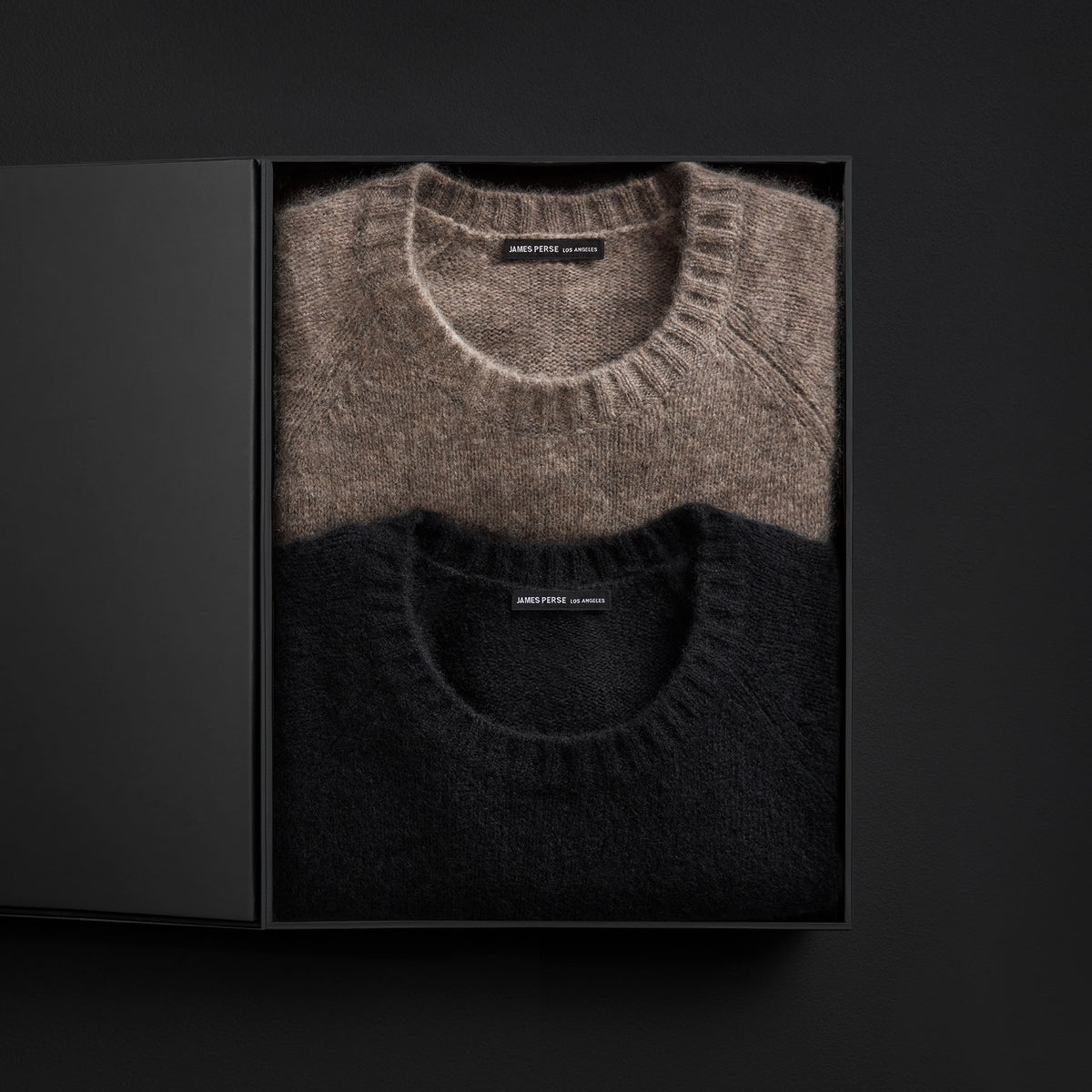 Men's Lightweight Textured Cashmere Crew Gift Set In True Black/Beige Melange | James Perse Los Angeles