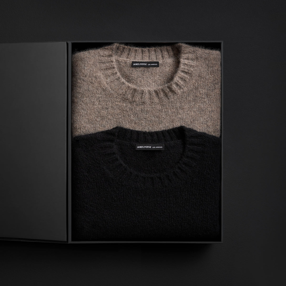 Women's Lightweight Textured Cashmere Crew Gift Set In True Black/Beige Melange | James Perse Los Angeles