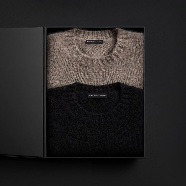 Women's Lightweight Textured Cashmere Crew Gift Set In True Black/Beige Melange | James Perse Los Angeles