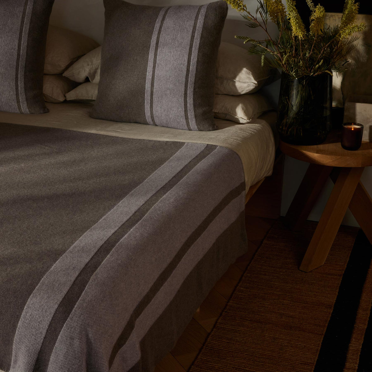 Baja Stripe Knit Blanket in Taupe Melange/Ivory | James Perse Los Angeles