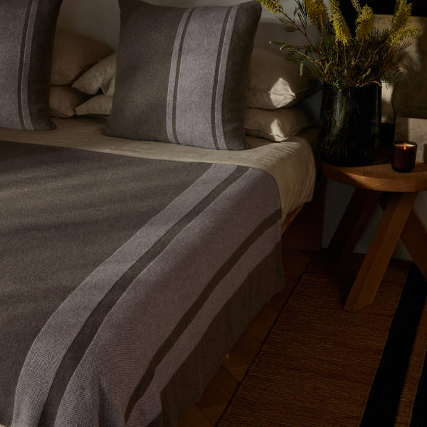 Baja Stripe Knit Blanket in Taupe Melange/Ivory | James Perse Los Angeles