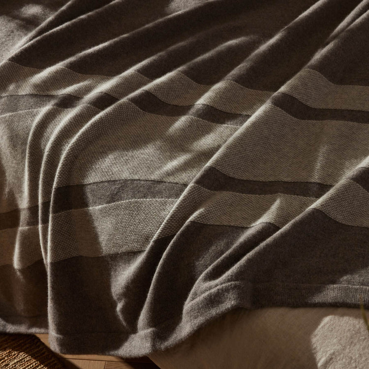 Baja Stripe Knit Blanket in Taupe Melange/Ivory | James Perse Los Angeles