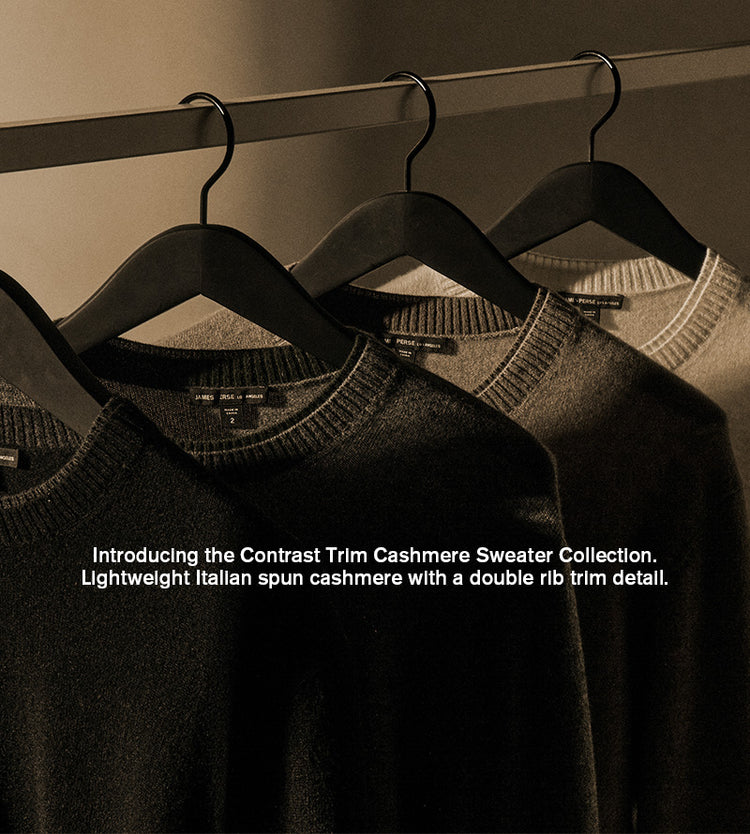 Contrast Trim Cashmere Crew - Stucco/Ivory