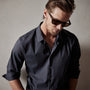 Matte Stretch Poplin Dress Shirt in Navy | James Perse Los Angeles