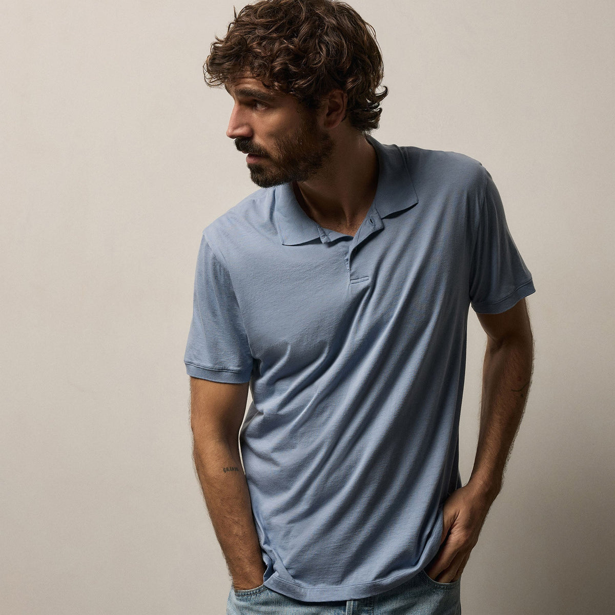 Luxe Lotus Jersey Polo in Ocean | James Perse Los Angeles