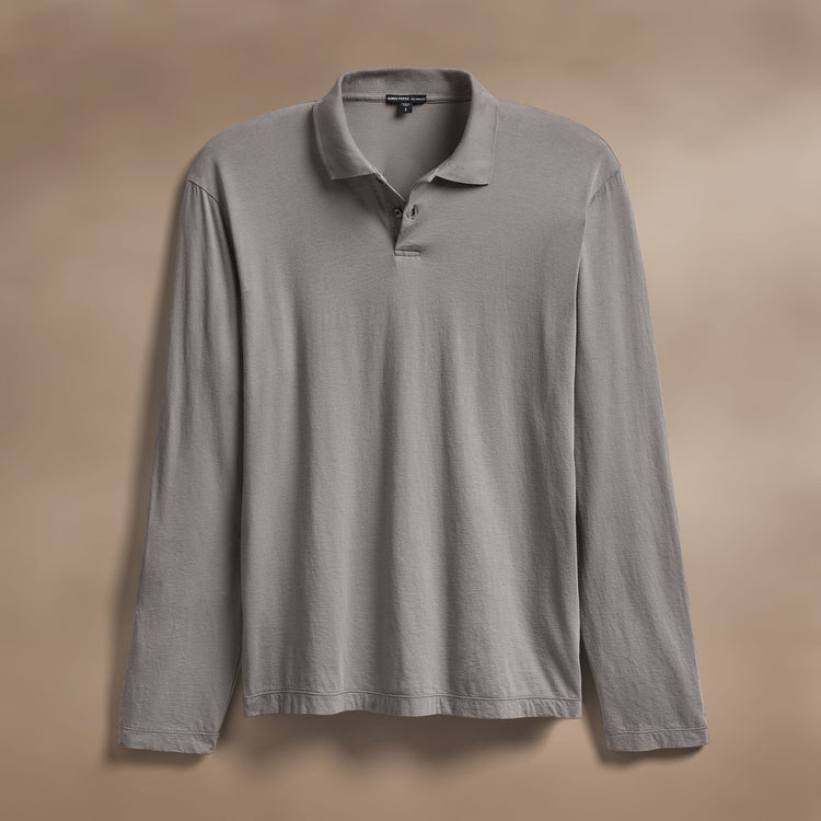 Luxe Lotus Jersey Long Sleeve Polo in Wolf | James Perse Los Angeles