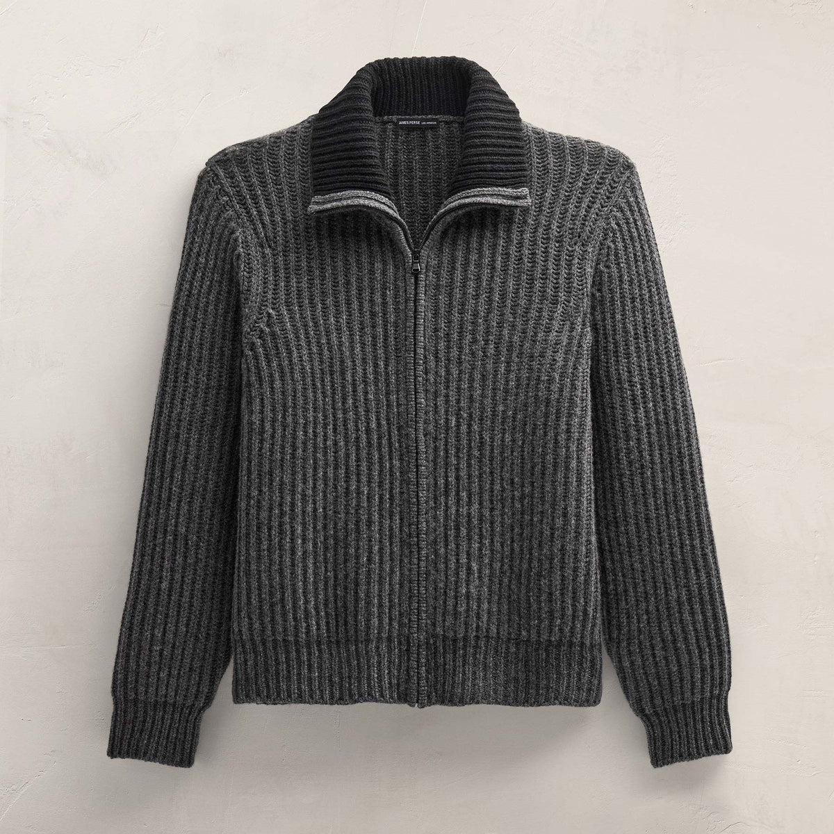 Zip Front Sweater in Anthracite/Black | James Perse Los Angeles