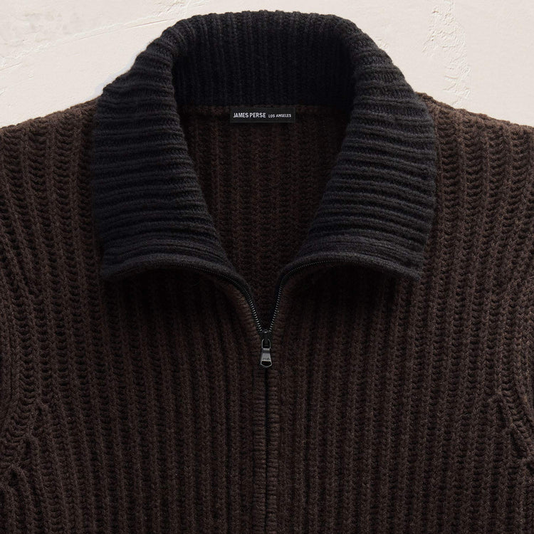 Zip Front Sweater in Kona/Black | James Perse Los Angeles