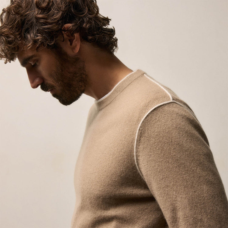 Italian Spun Cashmere Crewneck in Coffee/Stucco | James Perse Los Angeles