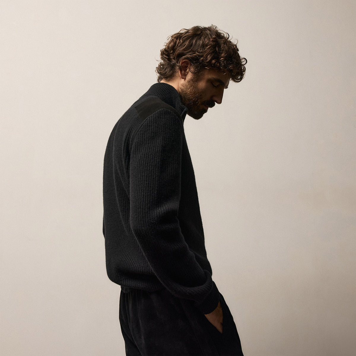 Italian Spun Cashmere Half Zip in Black | James Perse Los Angeles
