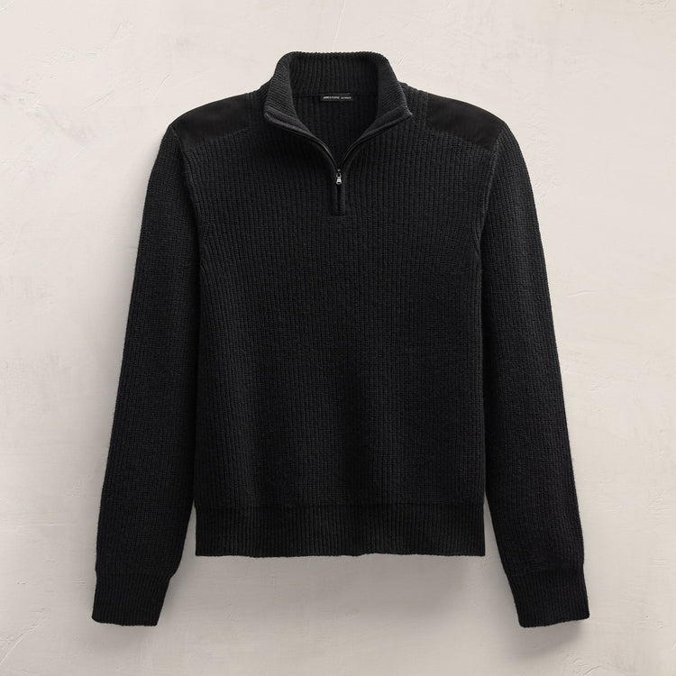 Italian Spun Cashmere Half Zip in Black | James Perse Los Angeles