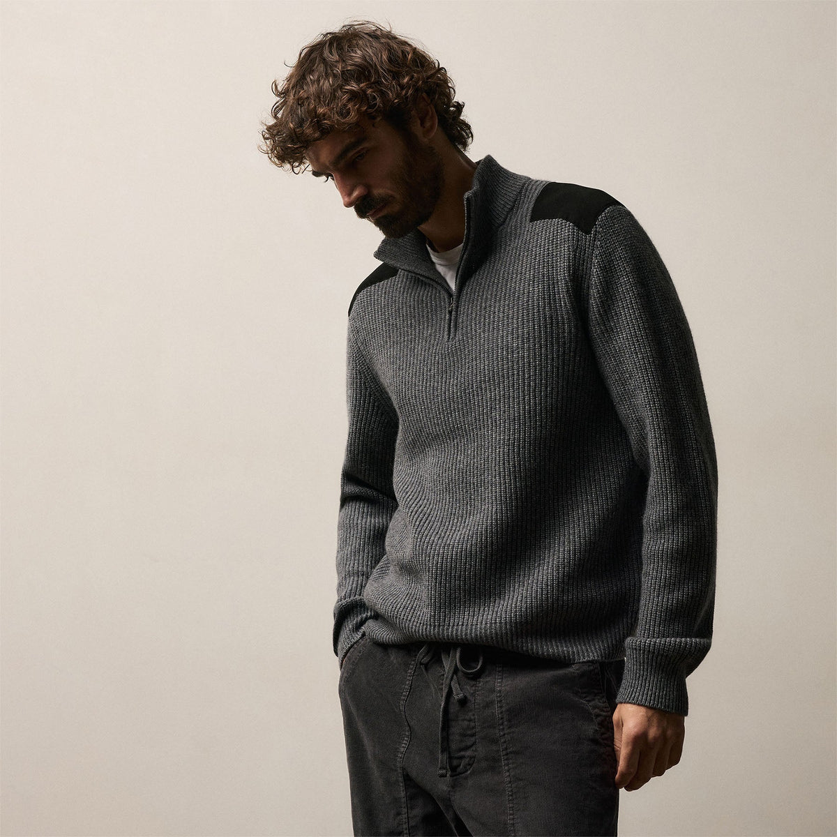 Italian Spun Cashmere Half Zip in Mid Grey | James Perse Los Angeles