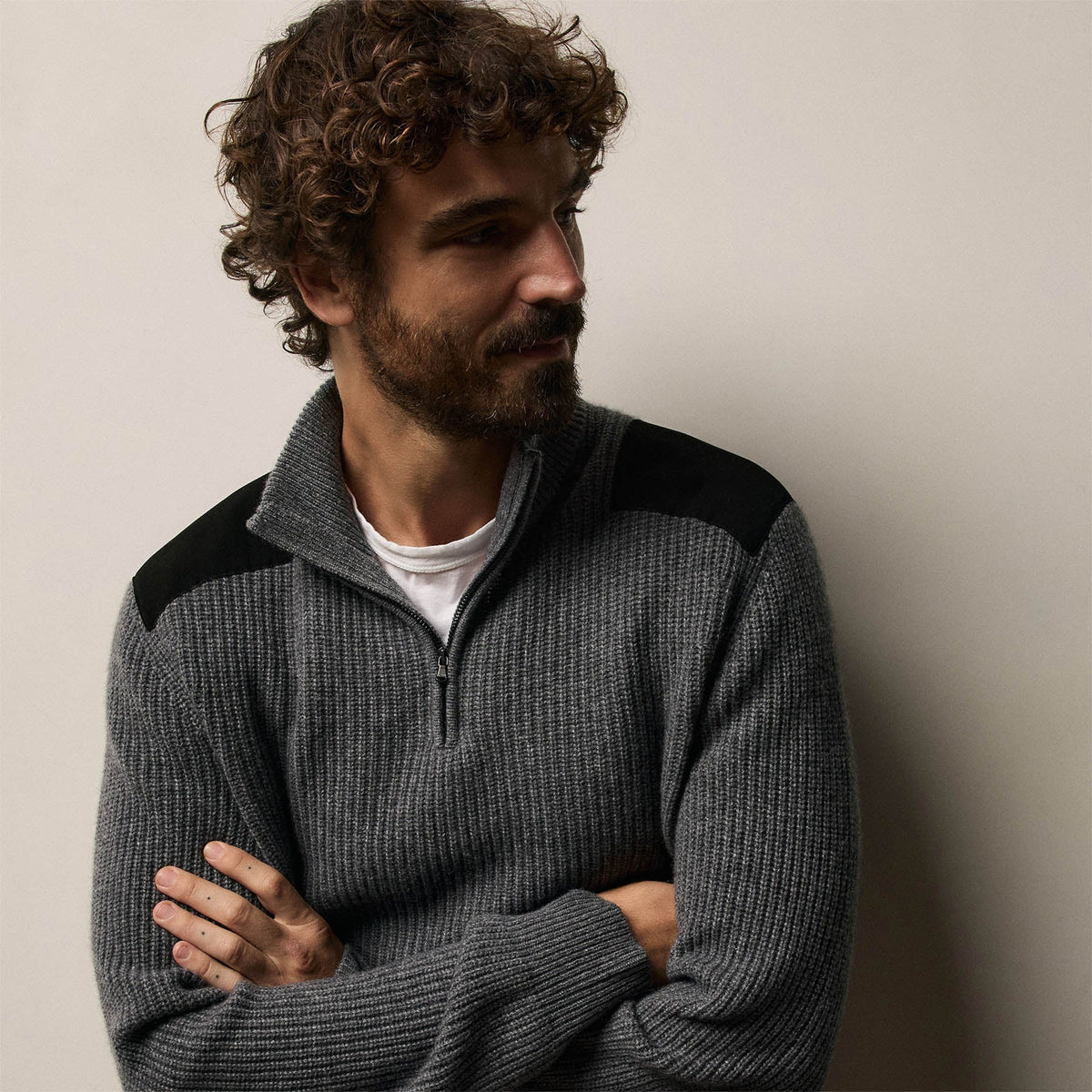 Italian Spun Cashmere Half Zip in Mid Grey | James Perse Los Angeles