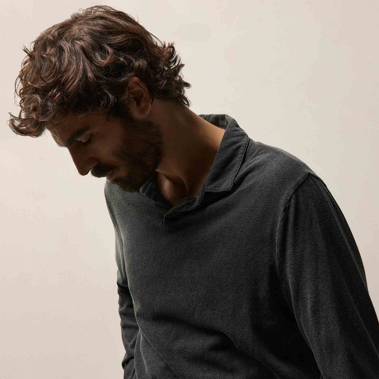 Slub Jersey Long Sleeve Open Polo in Magma Pigment | James Perse Los Angeles