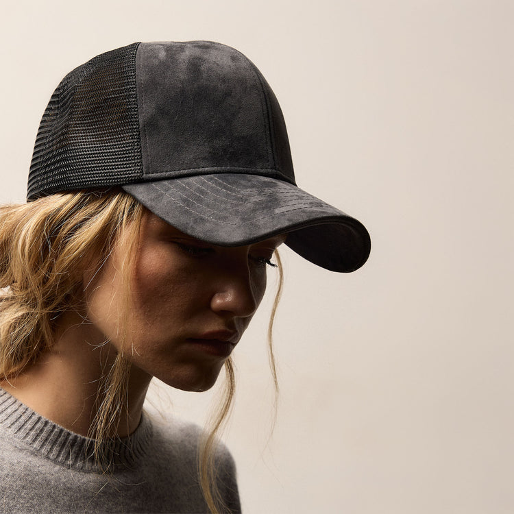 Suede 6 Panel Trucker Hat In Smokey Grey | James Perse Los Angeles / Womens
