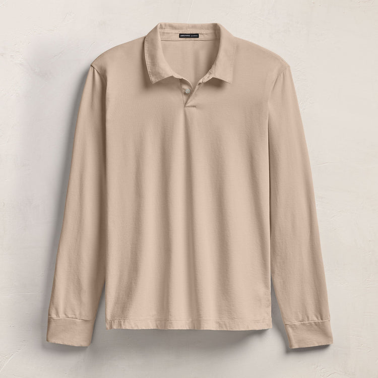 Heavy Luxe Jersey Long Sleeve Polo in Stone | James Perse Los Angeles