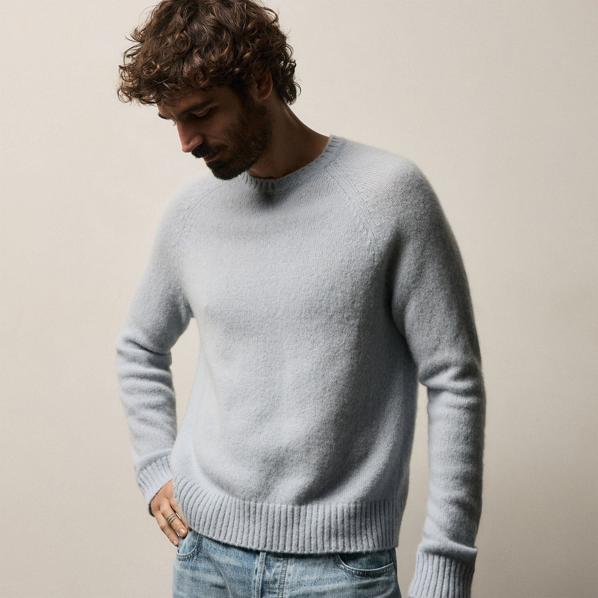 Lightweight Textured Cashmere Crew in Pale Blue | James Perse Los Angeles