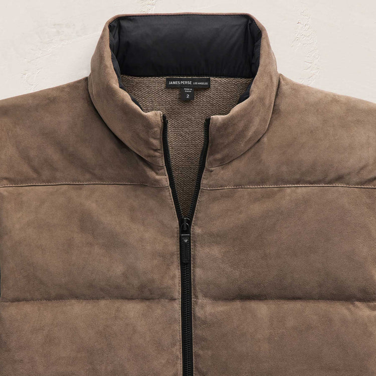Suede Front Zip Up Sweater in Caribou | James Perse Los Angeles