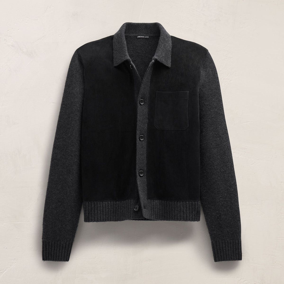 Suede Front Sweater Cardigan in Coal | James Perse Los Angeles