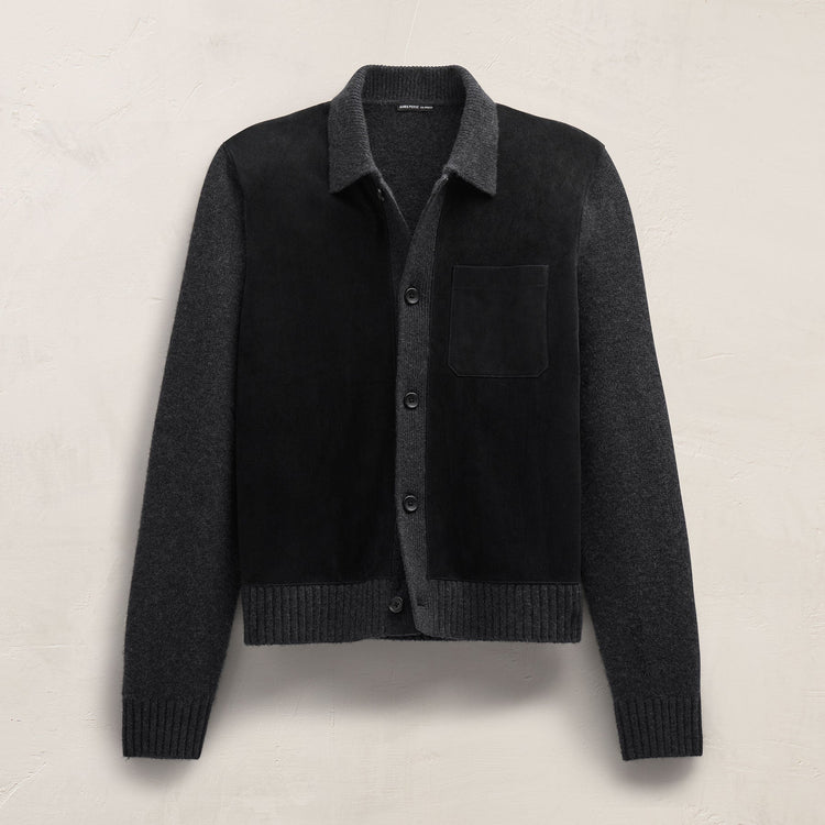 Suede Front Sweater Cardigan in Coal | James Perse Los Angeles