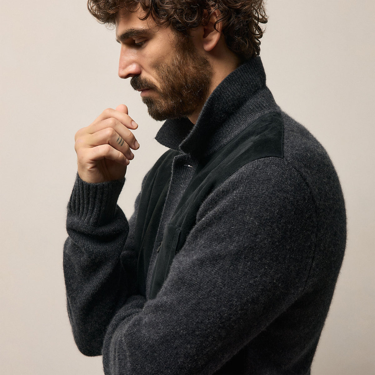 Suede Front Sweater Cardigan in Coal | James Perse Los Angeles