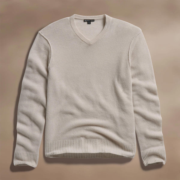 Soft Featherweight Cashmere V Neck in Tan | James Perse Los Angeles