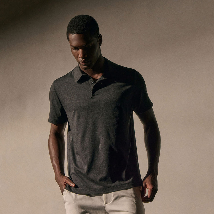 Performance Supima Pique Short Sleeve Polo in Black | James Perse Los Angeles