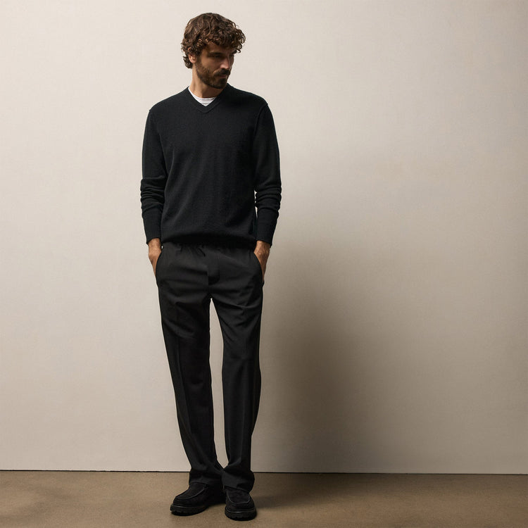 Wool Cashmere Flannel Side Piping Pant in Black | James Perse Los Angeles