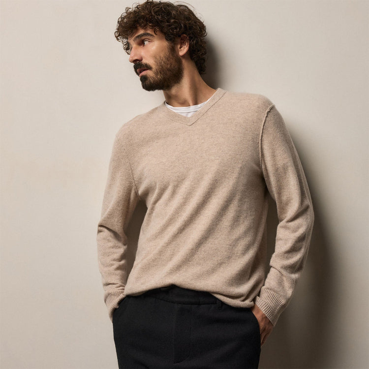 Cashmere V Neck Sweater in Stone | James Perse Los Angeles