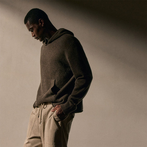 Recycled Cashmere Hooded Pullover in Porcupine | James Perse Los Angeles