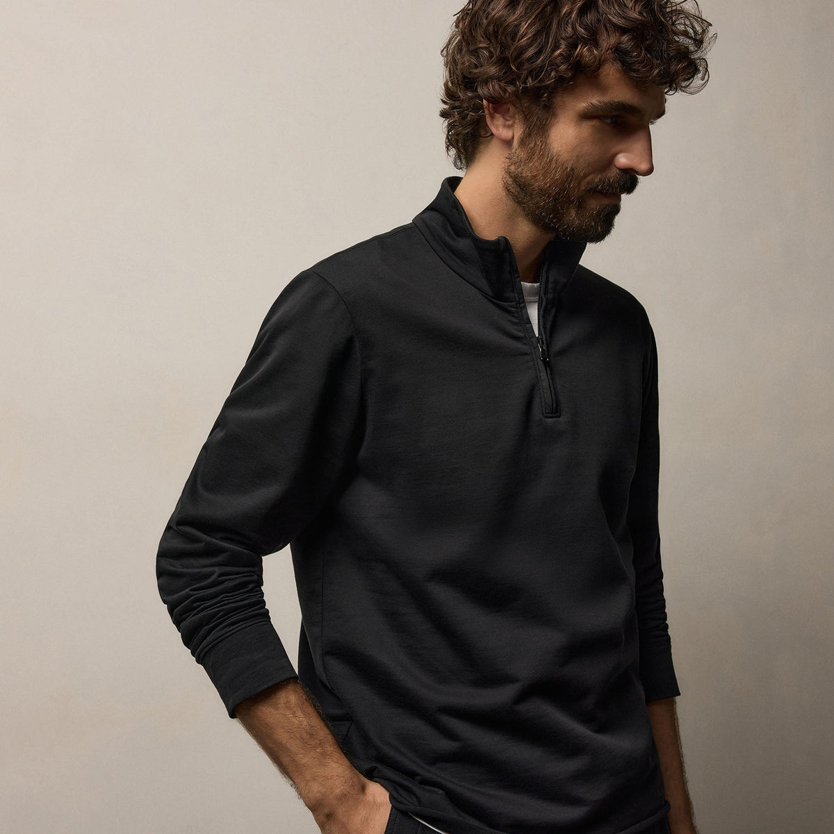 Fine French Terry Half Zip in Black | James Perse Los Angeles