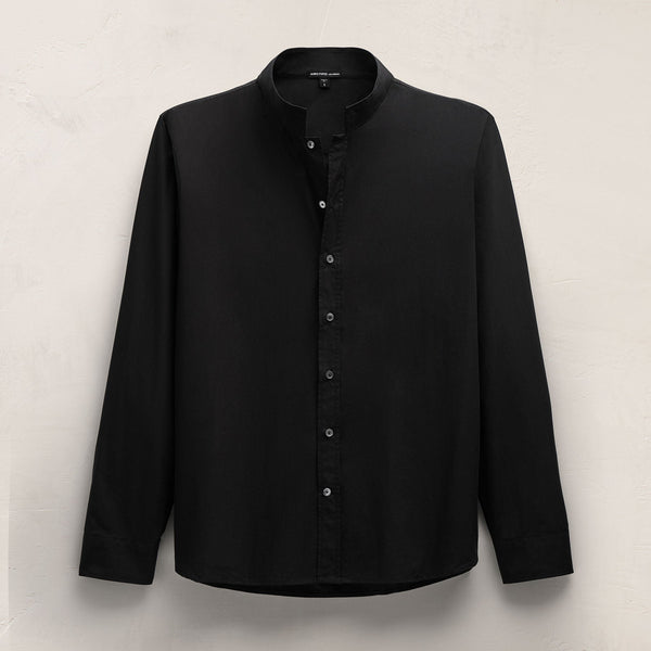 Poplin Collarless Shirt in Black | James Perse Los Angeles