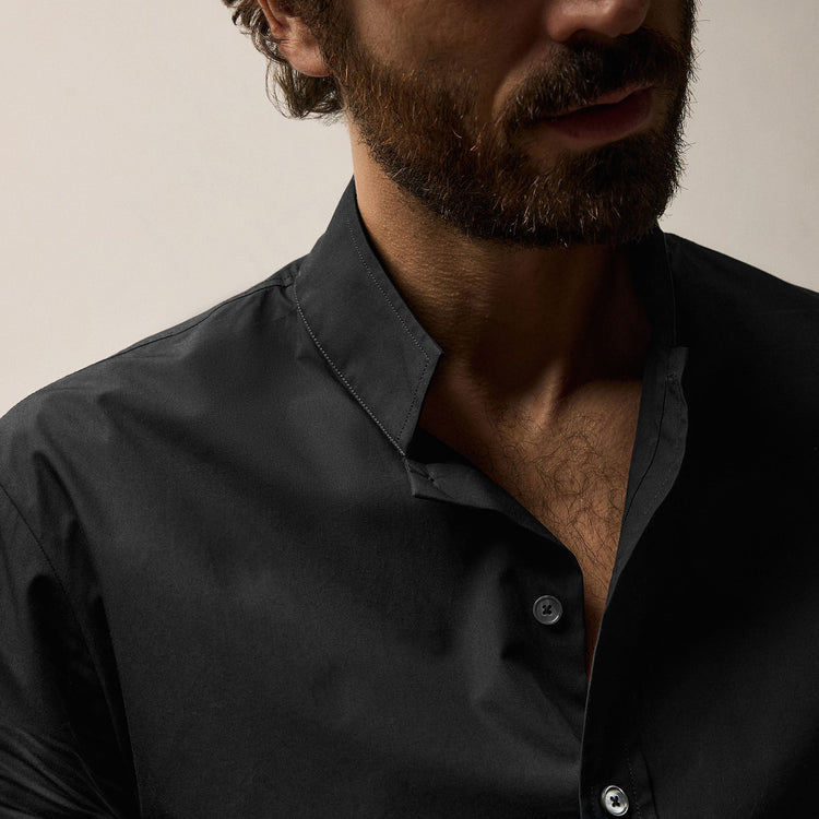 Poplin Collarless Shirt in Black | James Perse Los Angeles