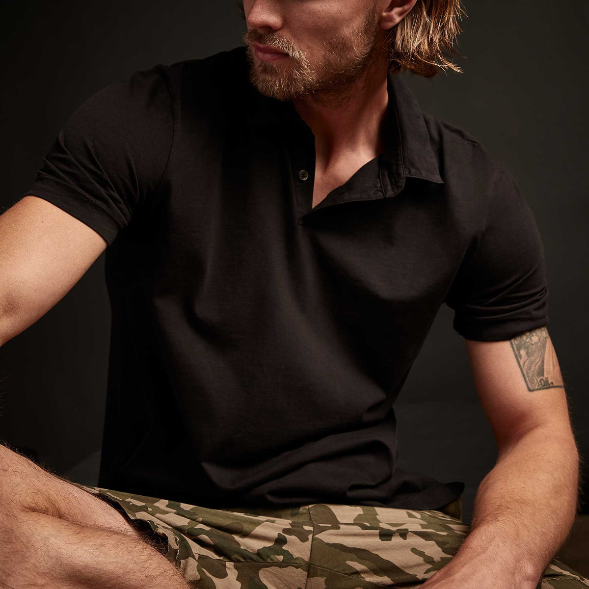 Sueded Jersey Polo in Black | James Perse Los Angeles