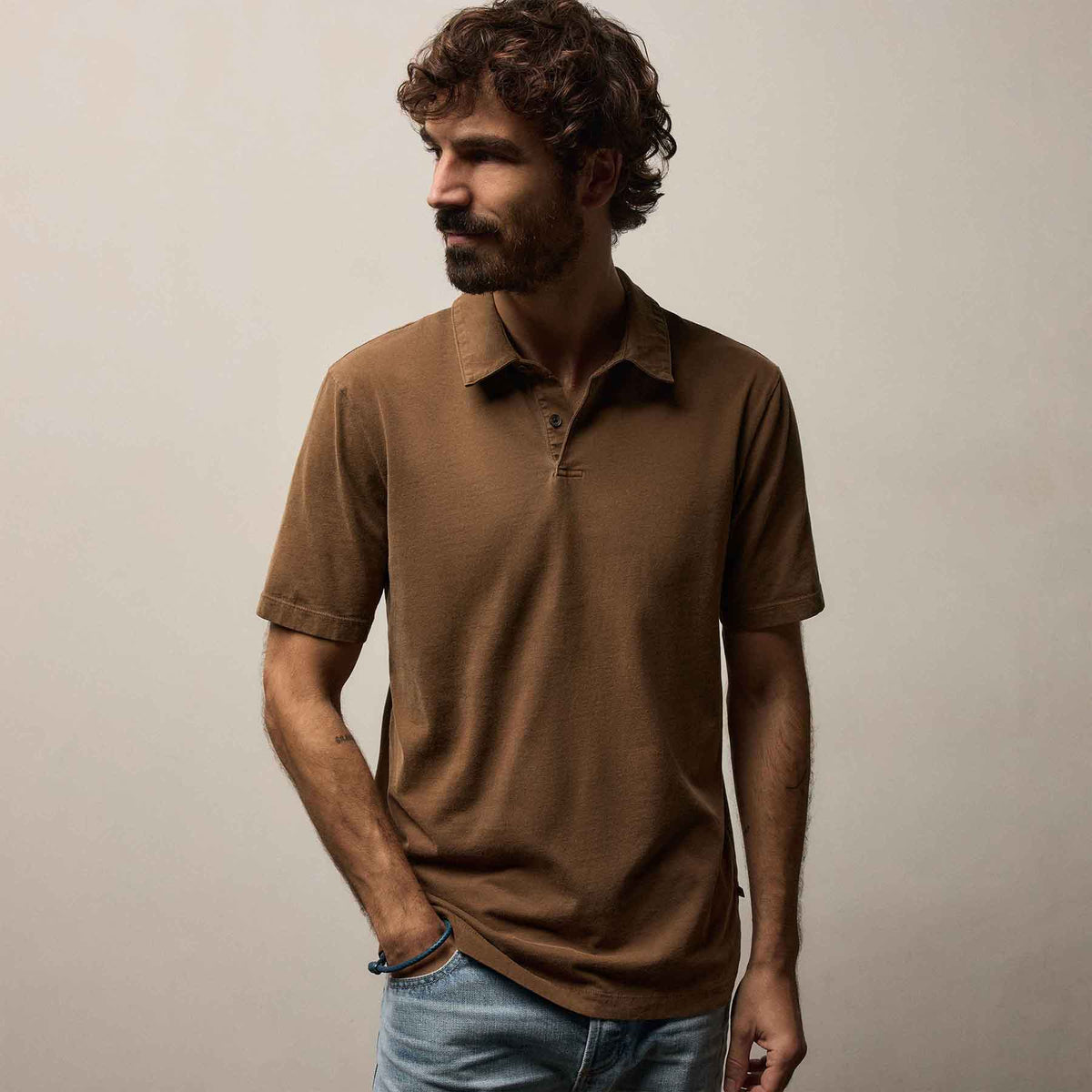 Sueded Jersey Polo in Gingerbread Pigment | James Perse Los Angeles