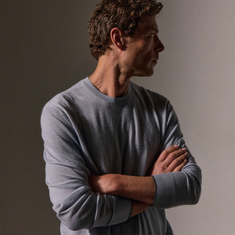 Ultrafine Cashmere Tipped Crew - Grey Sky/Coal