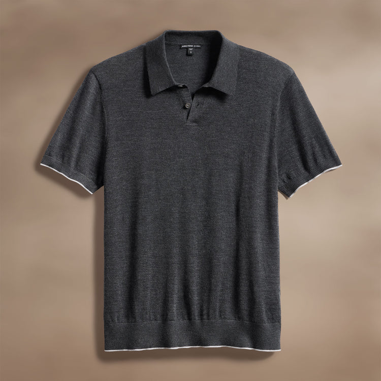 Ultra Fine Cashmere Tipped Polo in Coal/Light Heather Grey | James Perse Los Angeles
